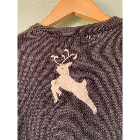 Vintage Women's Holiday Christmas Reindeer‎ and Snowflake Black Sweater Small - Picture 6 of 11